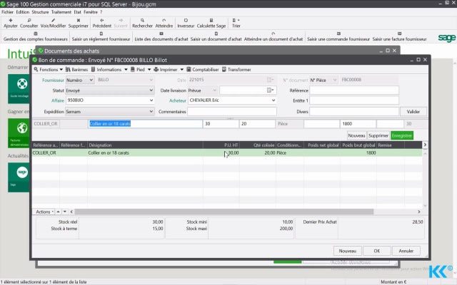 Tableau de bord Sage 100 avec stocks synchronisés